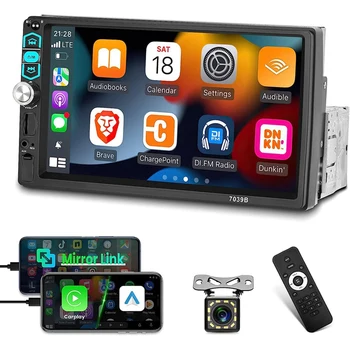 Автомагнитола Carplay Android с 7-дюймовым сенсорным экраном, Зеркальная связь/Bluetooth/FM-радио/Резервная камера + микрофон