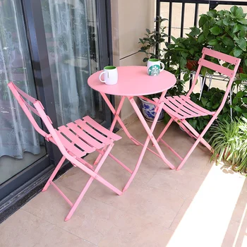 Балконный стол и стул из трех частей, Садовая терраса из кованого железа, складной столик, столы и стулья для кафе с молочным чаем