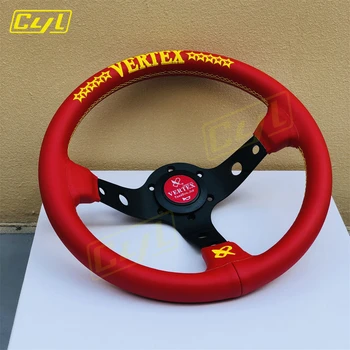 Кожаное рулевое колесо Vertex Red Star с 13-дюймовой глубокой тарелкой, модифицированное спортивное рулевое колесо для дрифта