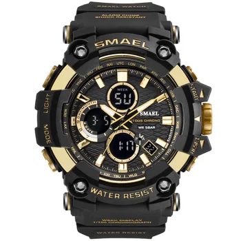 Мужские спортивные часы Smael, цифровые часы с двойным временем, кварцевые водонепроницаемые часы 50 м, светодиодные военные часы, спортивные мужские часы, наручные часы