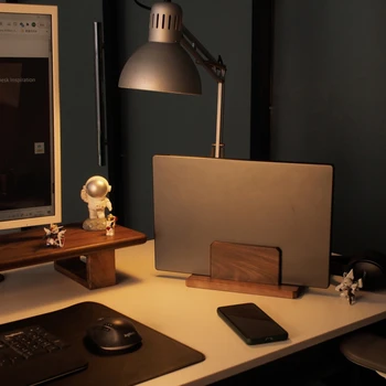 Подставка для ноутбука на лицевой стороне офисного стола, подставка для ноутбука из натурального ореха, закругленные углы, полка для стола, вертикальная подставка для ноутбука