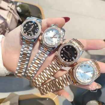 Серия Log инкрустированный бриллиантами диск, кварцевый стальной ремешок, женские часы в стиле ins, модные нишевые женские часы