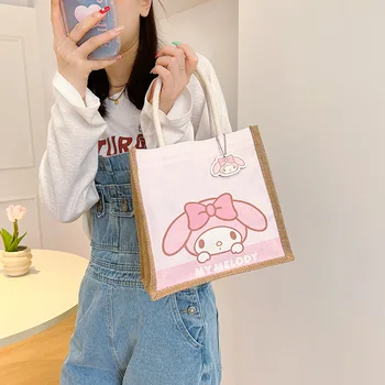 Сумка Sanrio hello kitty с мультяшной мелодией Куроми, льняная сумка-тоут, ретро сумка для хранения Бенто, сумка для ланча для девочек